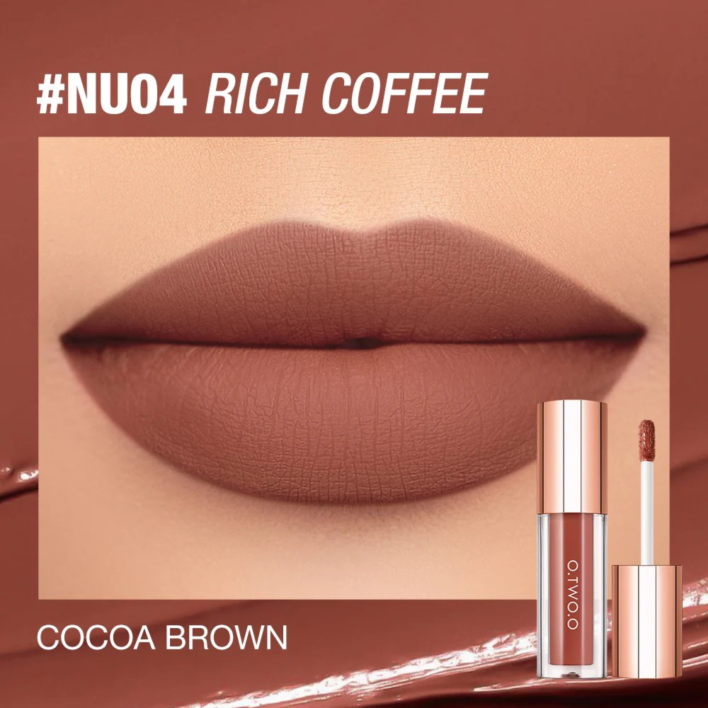 O.TWO.O New Waterproof Matte Long-wearing Lip Mud Highpigment Lip Gloss NUO4 Rich Coffee O.TWO.O