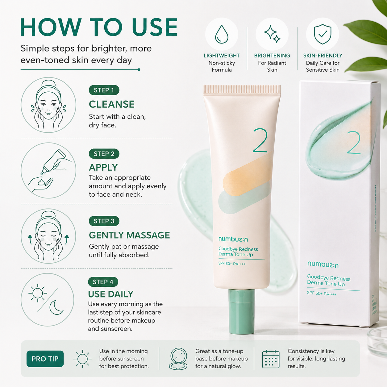 Numbuzin No.2 Goodbye Redness Derma Tone-Up SPF50+ PA+++ Numbuzin