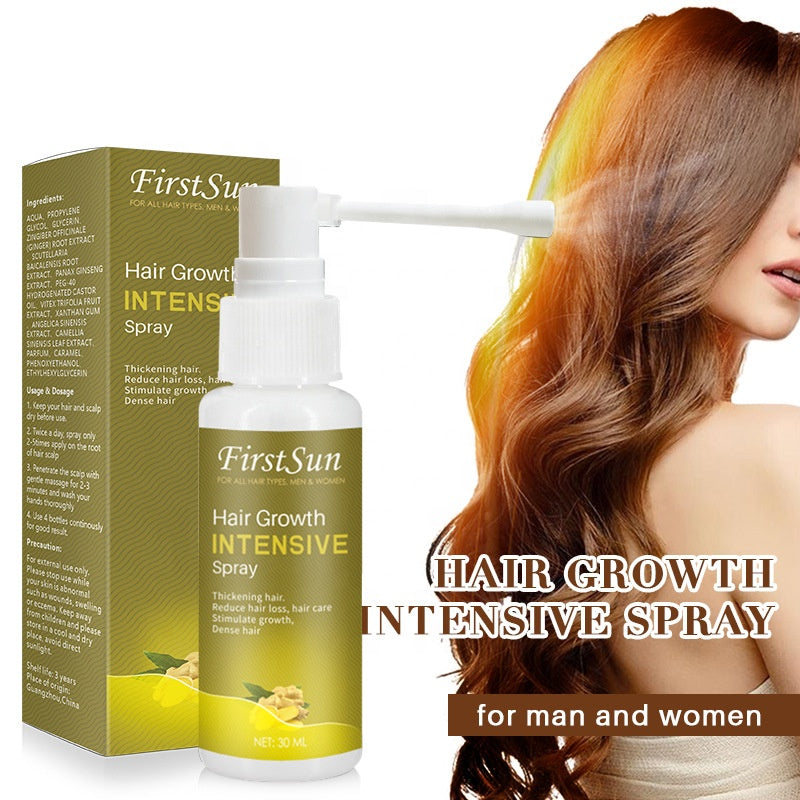 Firstsun Hair Growth Intensive Spray, Ginseng Ginger Extract Stimulate Hair Growth, Dense Thickening Hair, Anti Hair Loss Essence 30Ml First Sun