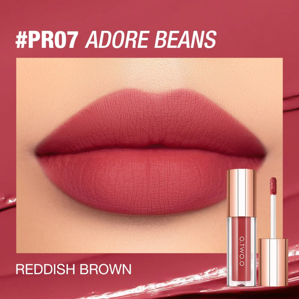 O.TWO.O New Waterproof Matte Long-wearing Lip Mud Highpigment Lip Gloss PRO7 Adore Beans O.TWO.O