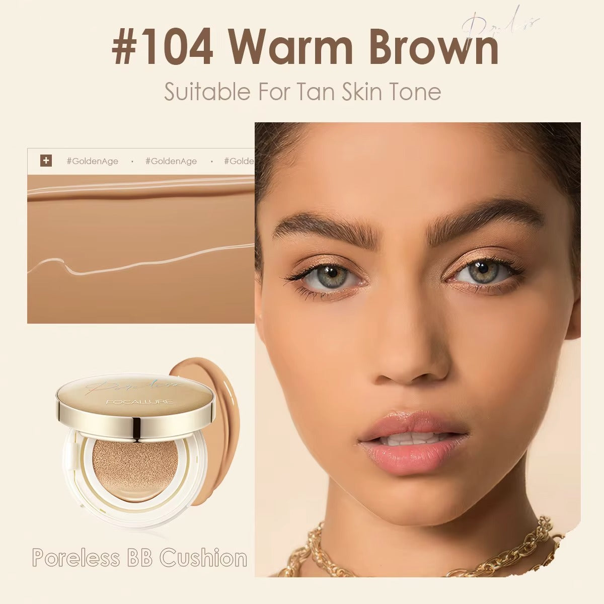 Focallure Poreless Matte Air Cushion Foundation Full Coverage Oil Control Lightweight Long Lasting Base Makeup #104 Warm Brown Focallure