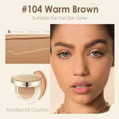 Focallure Poreless Matte Air Cushion Foundation Full Coverage Oil Control Lightweight Long Lasting Base Makeup #104 Warm Brown Focallure