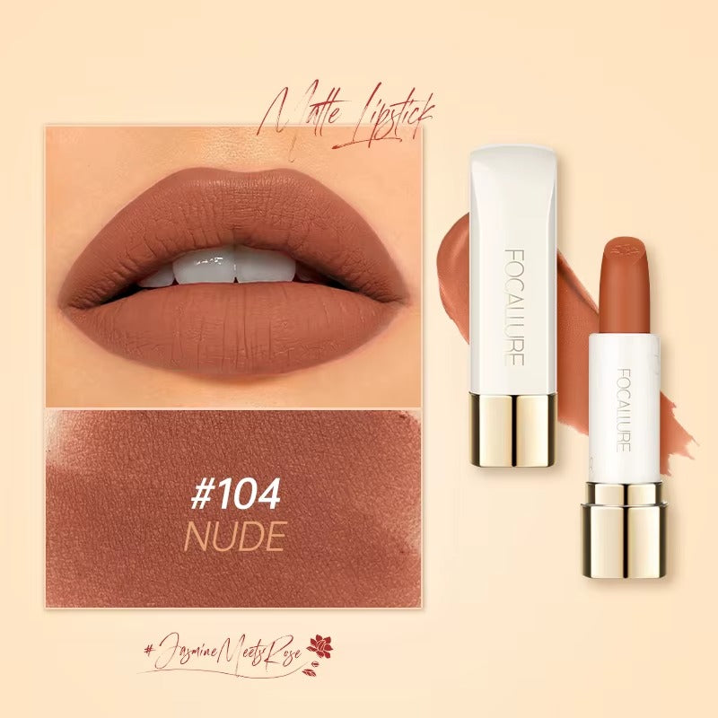 Focallure Pure Matte Lipstick Long Lasting Velvet Finish High Pigment Non Drying Comfortable Lip Color #104 Nude Focallure