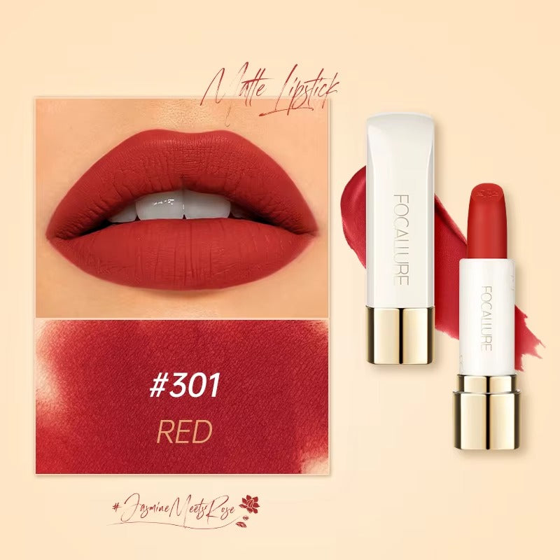 Focallure Pure Matte Lipstick Long Lasting Velvet Finish High Pigment Non Drying Comfortable Lip Color #301 Red Focallure