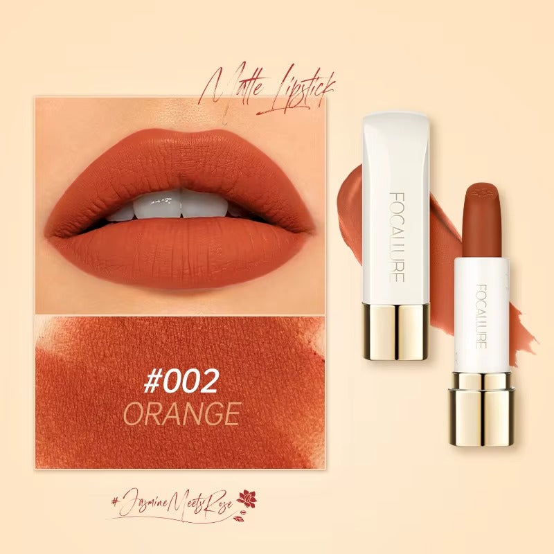 Focallure Pure Matte Lipstick Long Lasting Velvet Finish High Pigment Non Drying Comfortable Lip Color #002 Orange Focallure