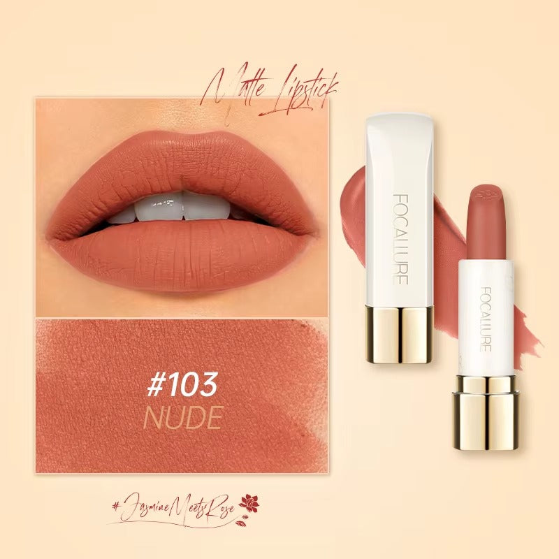Focallure Pure Matte Lipstick Long Lasting Velvet Finish High Pigment Non Drying Comfortable Lip Color #103 Nude Focallure