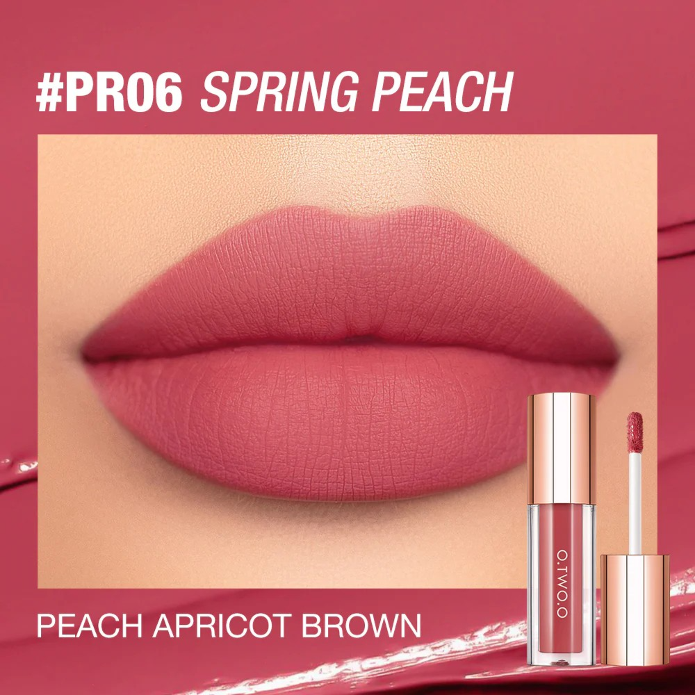 O.TWO.O New Waterproof Matte Long-wearing Lip Mud Highpigment Lip Gloss PRO6 Spring Peach O.TWO.O