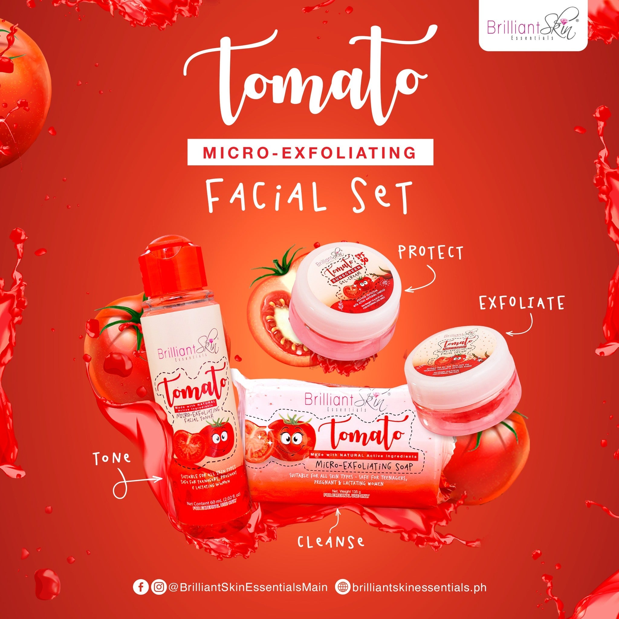 Brilliant Skin Tomato Micro Exfoliating Facial Set - 4 in 1 Brilliant Skin