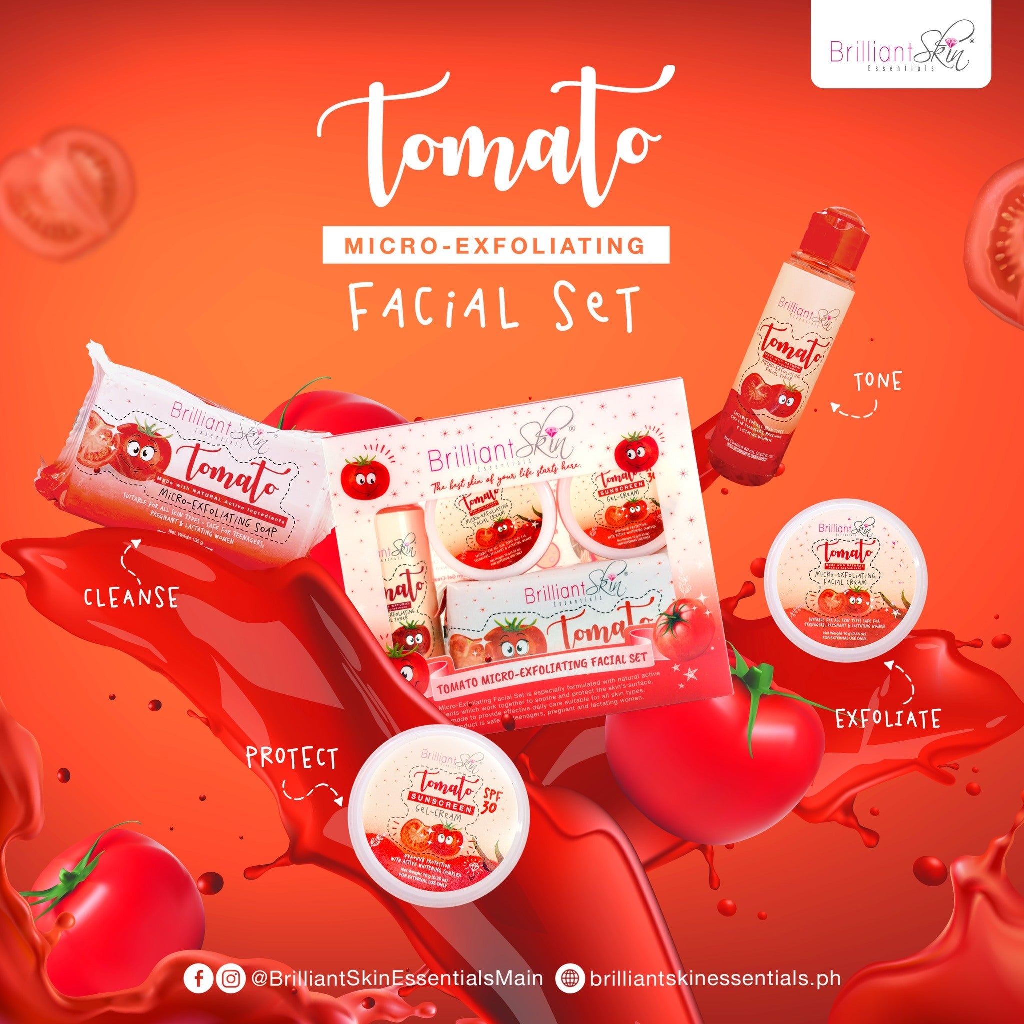Brilliant Skin Tomato Micro Exfoliating Facial Set - 4 in 1 Brilliant Skin