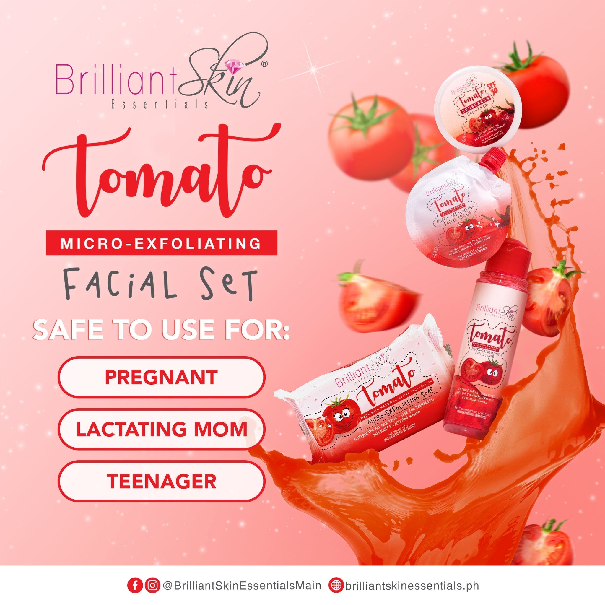 Brilliant Skin Tomato Micro Exfoliating Facial Set - 4 in 1 Brilliant Skin