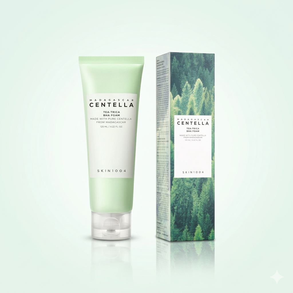 Skin1004 Madagascar Centella Tea Trica Bha Foam 125 Ml - Acne Care Exfoliating Cleanser For Oily And Sensitive Skin SKIN1004