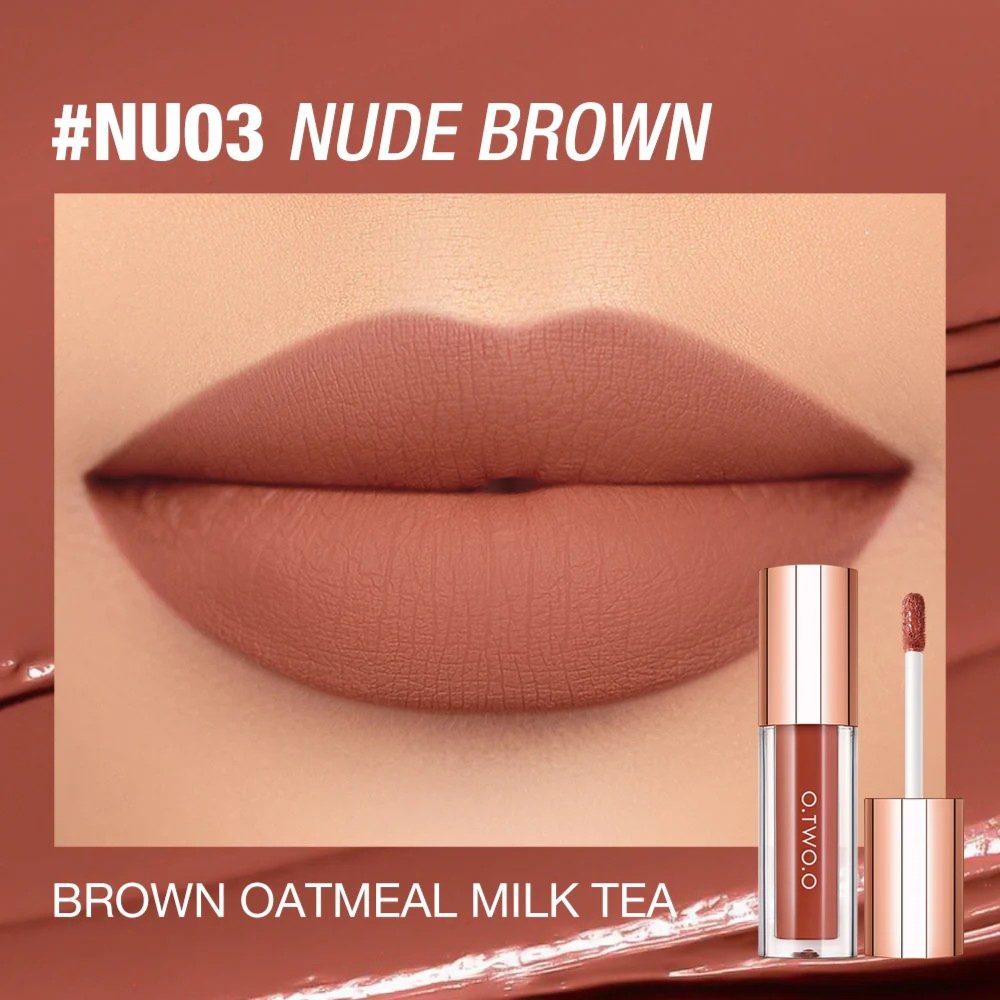 O.TWO.O New Waterproof Matte Long-wearing Lip Mud Highpigment Lip Gloss NUO3 Nude Brown O.TWO.O