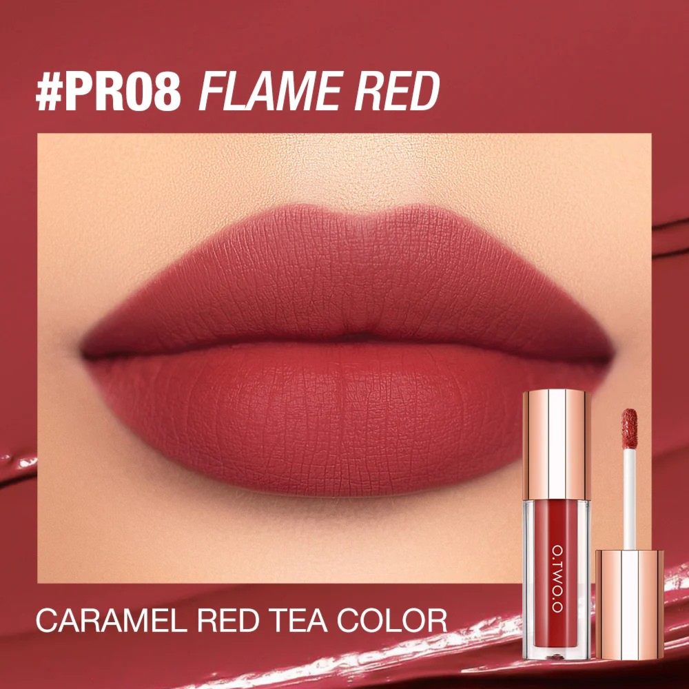 O.TWO.O New Waterproof Matte Long-wearing Lip Mud Highpigment Lip Gloss PRO8 Flame Red O.TWO.O