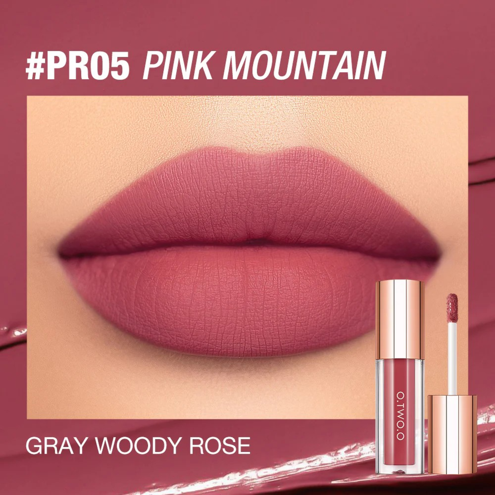 O.TWO.O New Waterproof Matte Long-wearing Lip Mud Highpigment Lip Gloss PRO5 Pink Mountain O.TWO.O