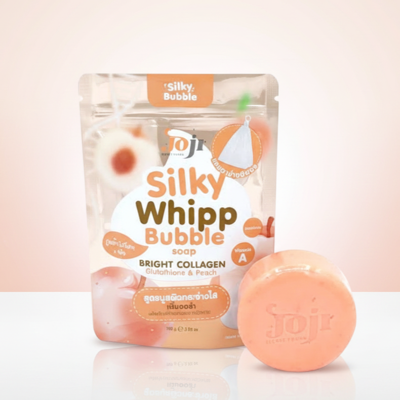 JOJI Silky Whipp Bubble Soap Bright Collagen Glutathione and Peach 100 g Whitening Moisturizing Cleansing Soap for Smooth Glowing Skin Glo Arabia
