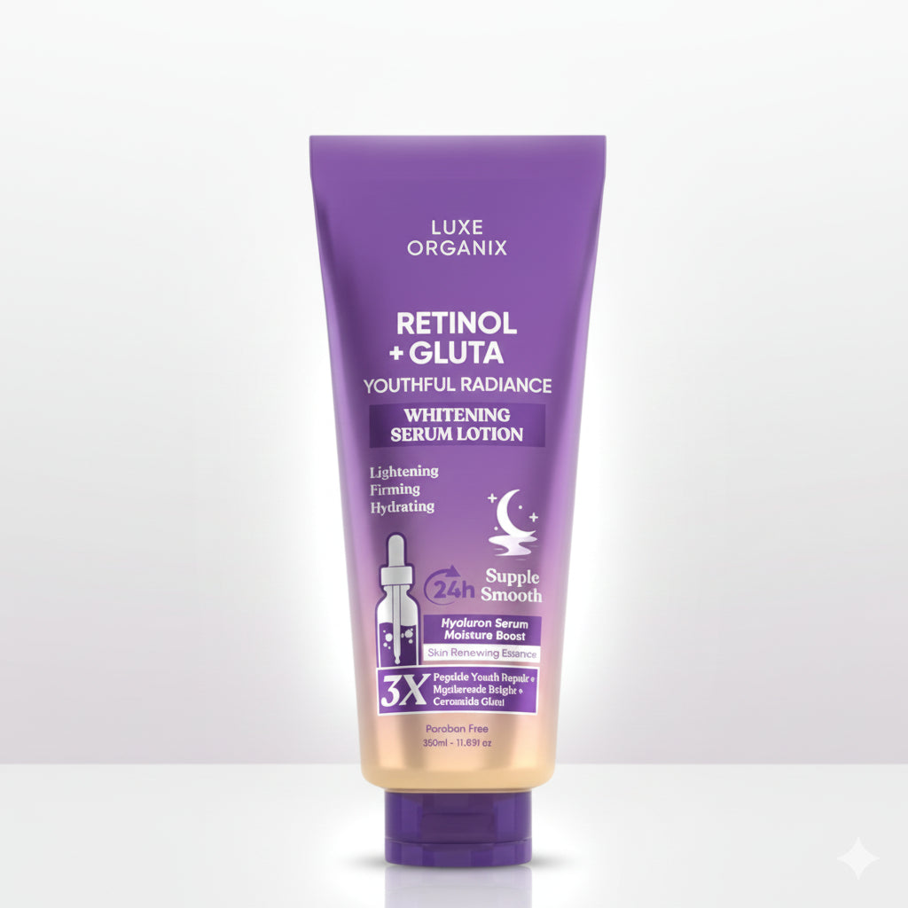 LUXE ORGANIX Retinol Gluta Youthful Radiance Whitening Serum Lotion 350 ml Glo Arabia