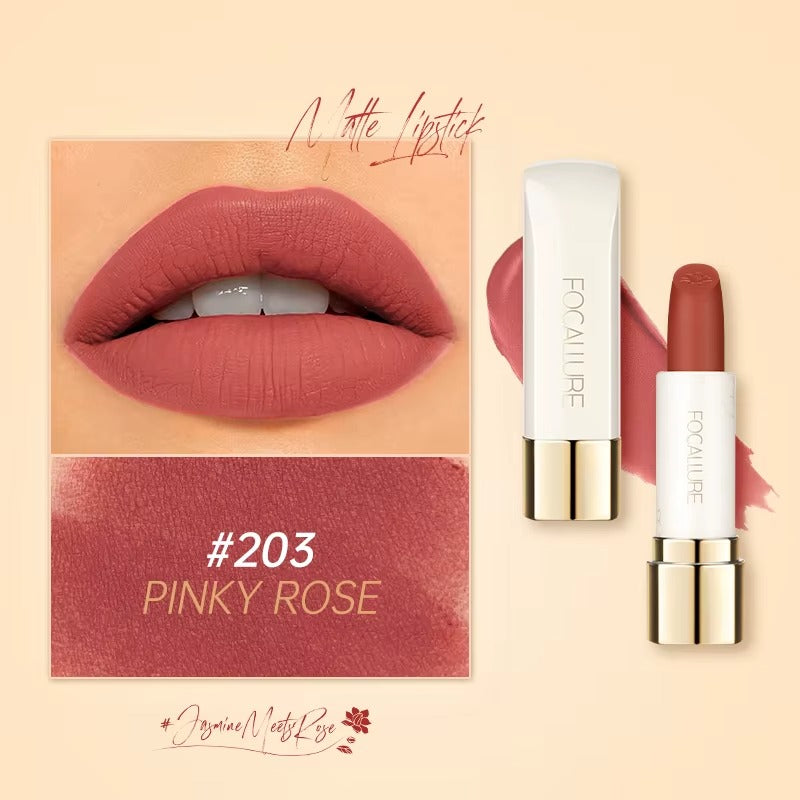 Focallure Pure Matte Lipstick Long Lasting Velvet Finish High Pigment Non Drying Comfortable Lip Color #203 Pinky Rose Focallure