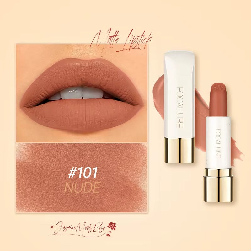 Focallure Pure Matte Lipstick Long Lasting Velvet Finish High Pigment Non Drying Comfortable Lip Color #101 Nude Focallure