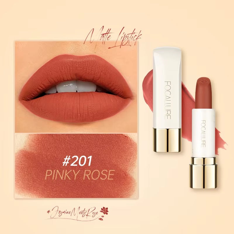Focallure Pure Matte Lipstick Long Lasting Velvet Finish High Pigment Non Drying Comfortable Lip Color #201 Pinky Rose Focallure