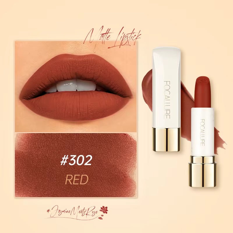 Focallure Pure Matte Lipstick Long Lasting Velvet Finish High Pigment Non Drying Comfortable Lip Color #302 Red Focallure