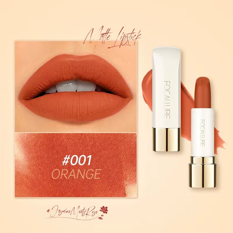 Focallure Pure Matte Lipstick Long Lasting Velvet Finish High Pigment Non Drying Comfortable Lip Color #001 Orange Focallure