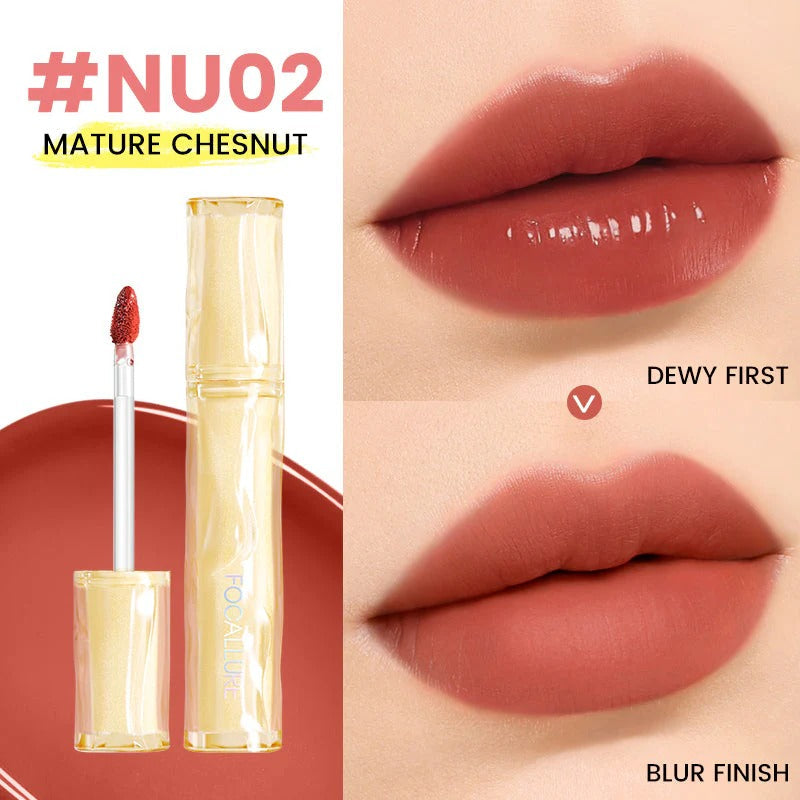 Focallure Color Lasting Lip Tint L14 Waterproof Long Wear Stain Lightweight Natural Glossy Lip Color Hydrating Tint #NU02 Mature Chesnut Glo Arabia